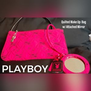 Original Playboy Make Up Bag With Attached Playboy Mirror. Vintage Neon Pink